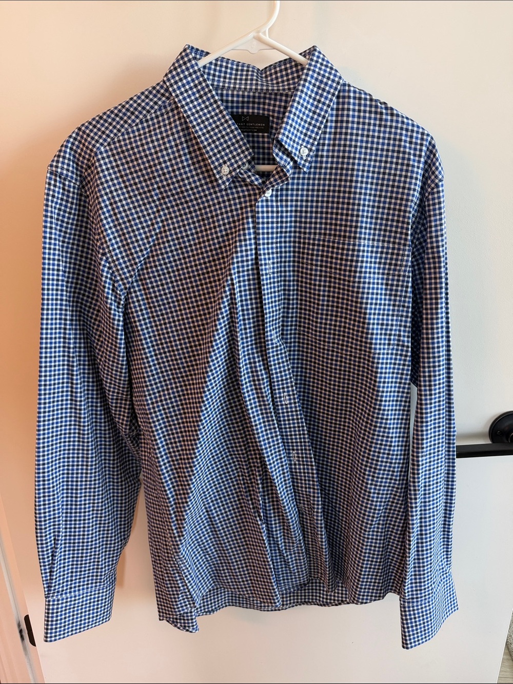 Men's Blue Gingham Button-Down Shirt - Casual Long Sleeve